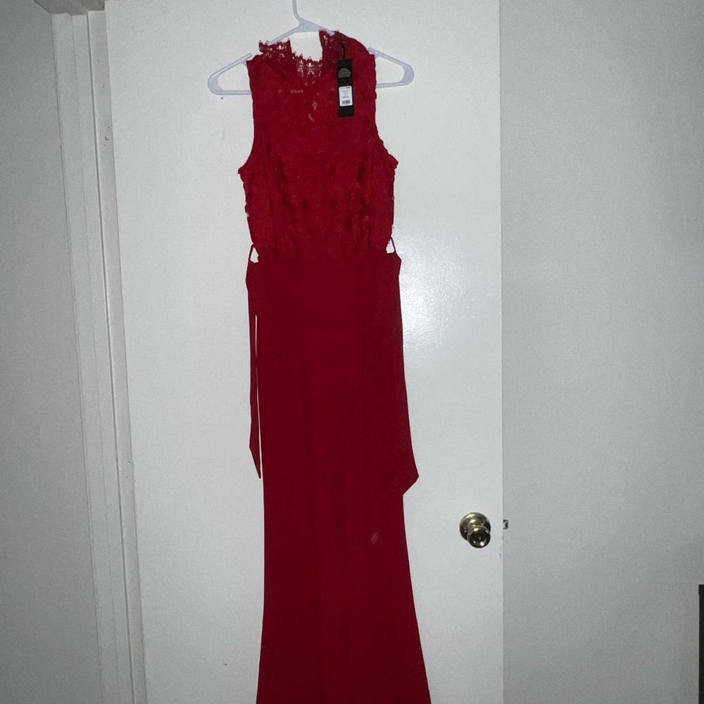 Red Fashion Nova lace jumpsuit